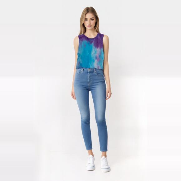 2/$30 WEEKEND STORIES Top Size S Slight Crop Tank Hand Dyed Purple Blue Tie Dye - Picture 7 of 7